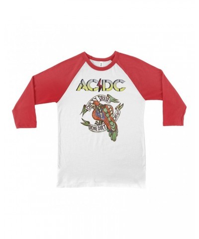 $14.68 AC/DC 3/4 Sleeve Baseball Tee | Dirty Deeds Done Dirt Cheap Tattoo Design Shirt Shirts