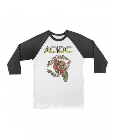 $14.68 AC/DC 3/4 Sleeve Baseball Tee | Dirty Deeds Done Dirt Cheap Tattoo Design Shirt Shirts