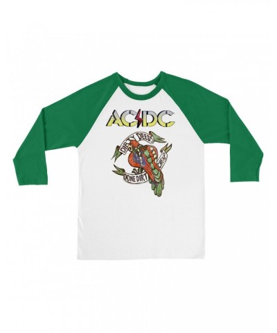 $14.68 AC/DC 3/4 Sleeve Baseball Tee | Dirty Deeds Done Dirt Cheap Tattoo Design Shirt Shirts