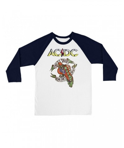 $14.68 AC/DC 3/4 Sleeve Baseball Tee | Dirty Deeds Done Dirt Cheap Tattoo Design Shirt Shirts