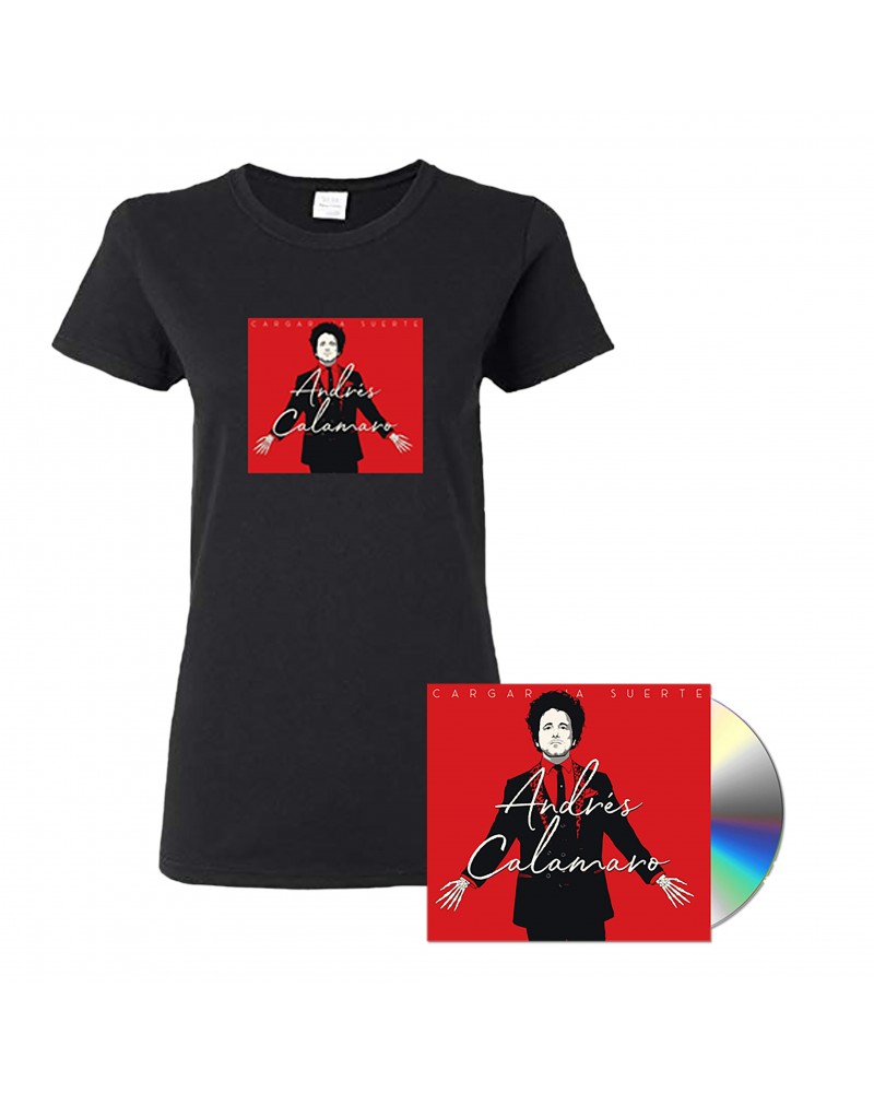 $11.55 Andrés Calamaro Women's "Cargar La Suerte" Black T-Shirt + CD CD