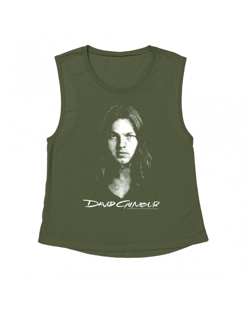 $15.16 David Gilmour Ladies' Muscle Tank Top | Portrait And Logo Shirt Shirts