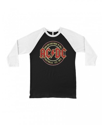 $9.28 AC/DC 3/4 Sleeve Baseball Tee | High Voltage Rock n' Roll Australia Shirt Shirts