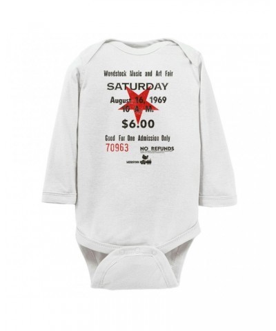 $9.86 Woodstock Long Sleeve Bodysuit | Music And Art Fair Ticket Stub Design Bodysuit Shirts