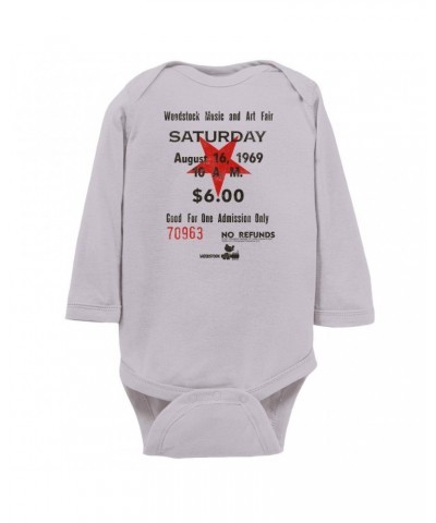 $9.86 Woodstock Long Sleeve Bodysuit | Music And Art Fair Ticket Stub Design Bodysuit Shirts