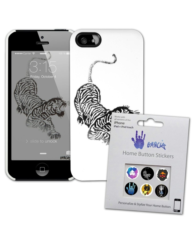 $10.20 Jerry Garcia Black/White Tiger iPhone 5/5s Case & Home Button Decals Bundle Phone