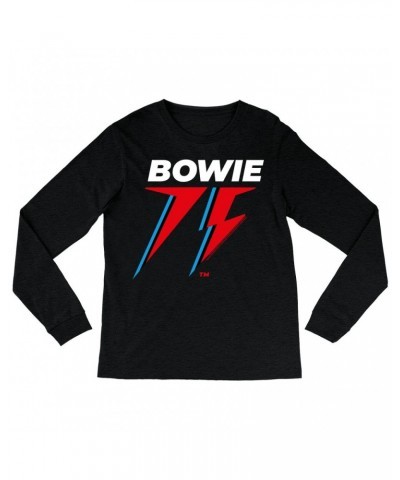 $13.78 David Bowie Long Sleeve Shirt | White Blue & Red 75th Logo Shirt Shirts