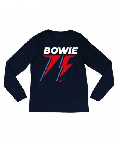 $13.78 David Bowie Long Sleeve Shirt | White Blue & Red 75th Logo Shirt Shirts