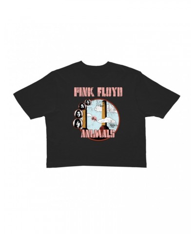 $8.09 Pink Floyd Ladies' Crop Tee | Animals '77 Tour Pastel Design Distressed Crop T-shirt Shirts