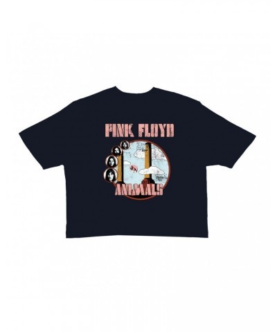 $8.09 Pink Floyd Ladies' Crop Tee | Animals '77 Tour Pastel Design Distressed Crop T-shirt Shirts