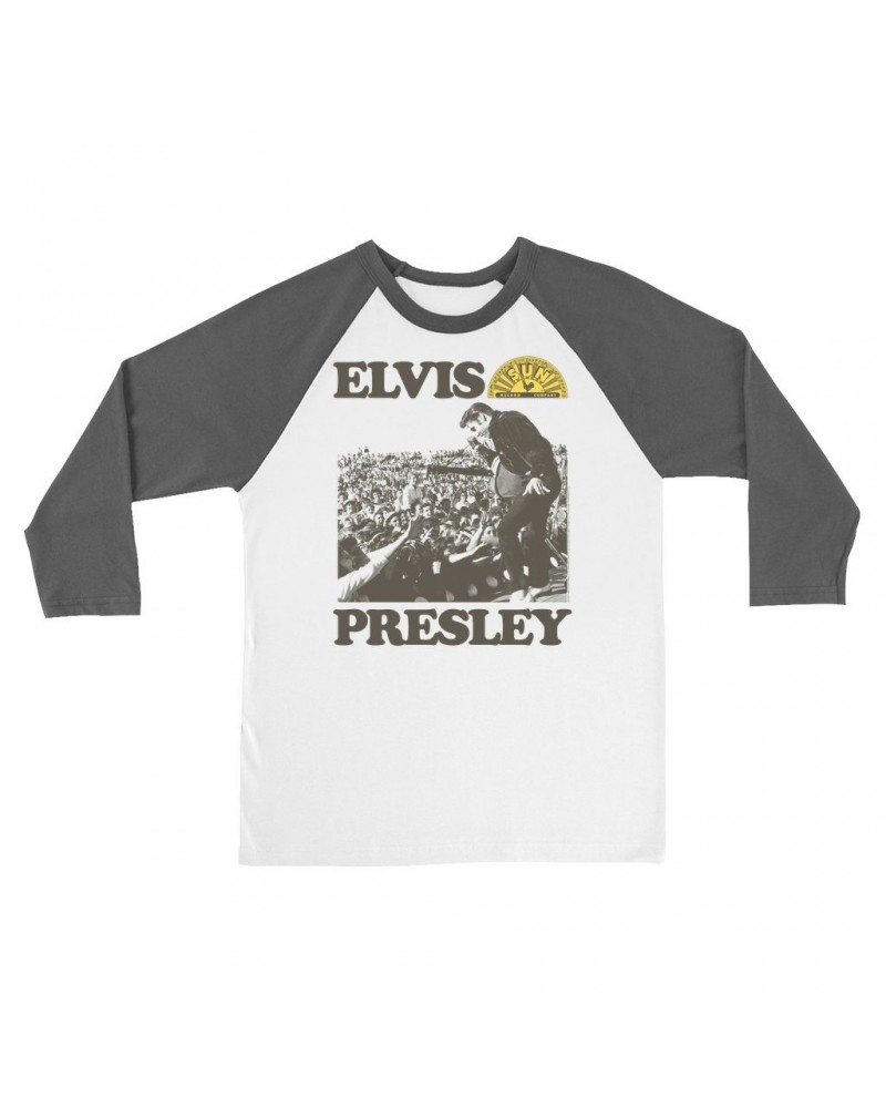 $14.08 Elvis Presley Sun Records 3/4 Sleeve Baseball Tee | You're a Heartbreaker Live In Concert Sun Records Shirt Shirts