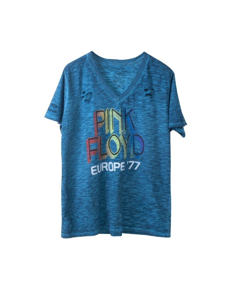 $2.25 Pink Floyd Europe '77 Blue V-neck T-Shirt Shirts