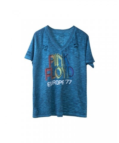 $2.25 Pink Floyd Europe '77 Blue V-neck T-Shirt Shirts