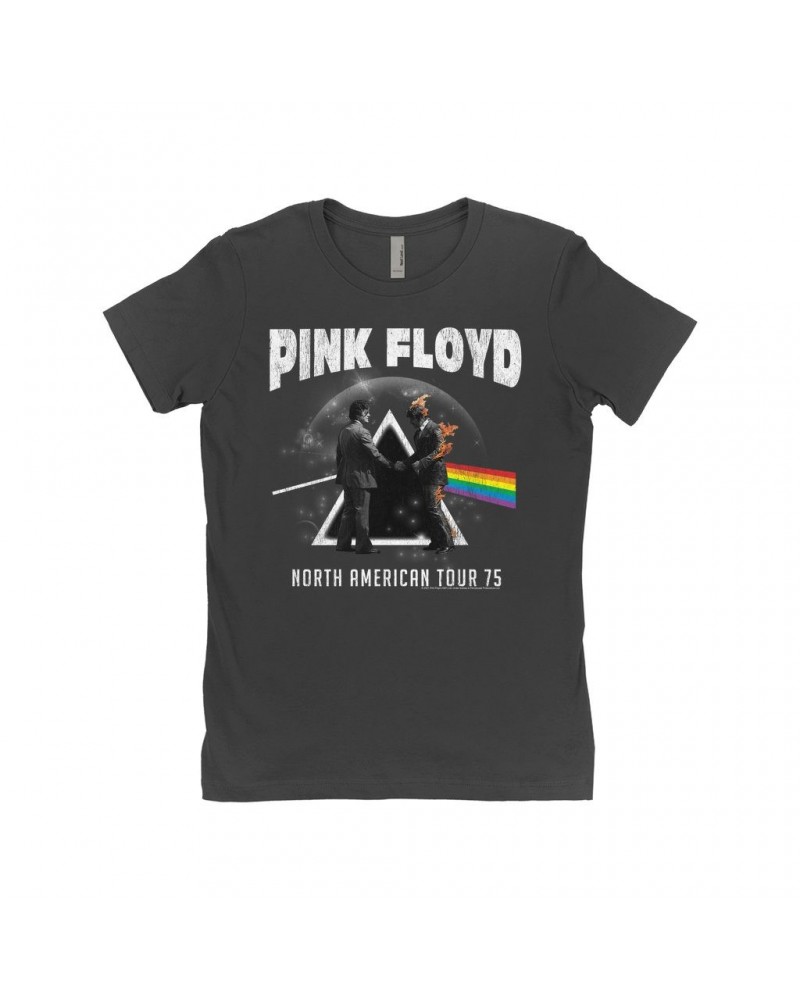 $8.23 Pink Floyd Ladies' Boyfriend T-Shirt | 1975 North American Tour Design Distressed Shirt Shirts