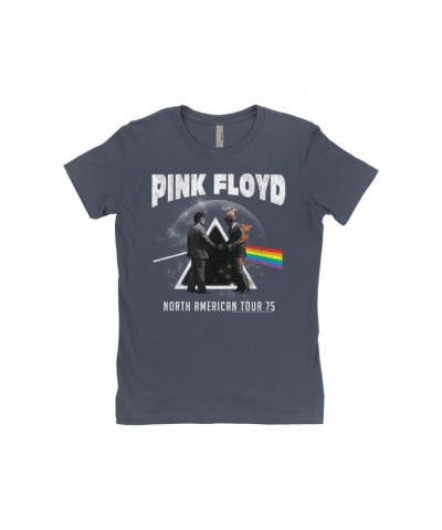 $8.23 Pink Floyd Ladies' Boyfriend T-Shirt | 1975 North American Tour Design Distressed Shirt Shirts