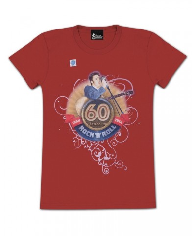 $13.72 Elvis Presley 60th Anniversary Rock N Roll Red Ladies Bling/Glitter T-Shirt Shirts