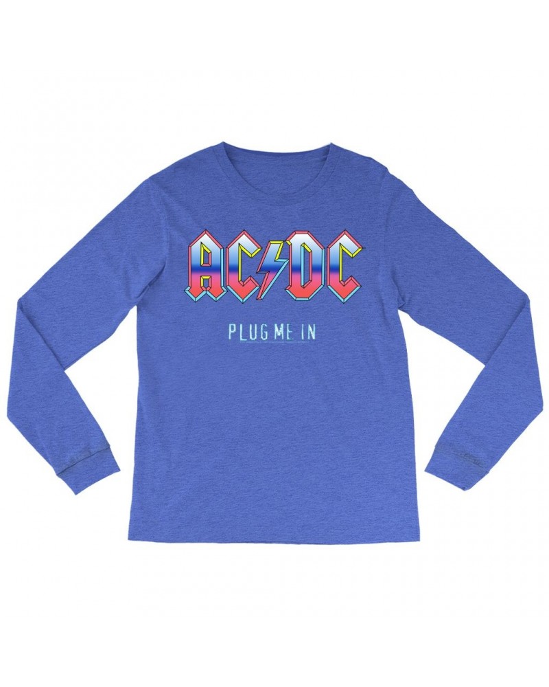 $13.18 AC/DC Heather Long Sleeve Shirt | Plug Me In Pastel Design Shirt Shirts