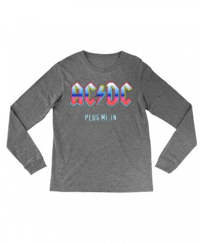 $13.18 AC/DC Heather Long Sleeve Shirt | Plug Me In Pastel Design Shirt Shirts