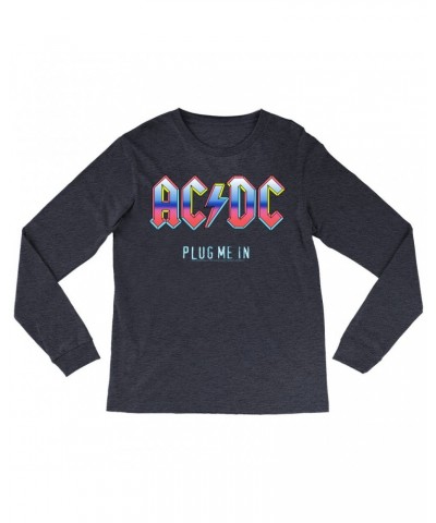 $13.18 AC/DC Heather Long Sleeve Shirt | Plug Me In Pastel Design Shirt Shirts