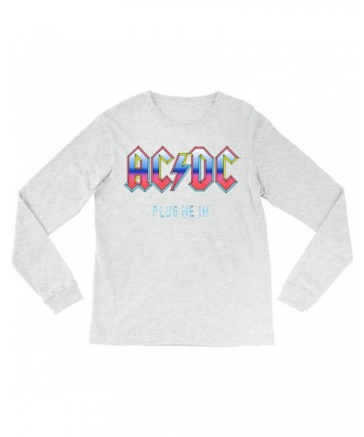 $13.18 AC/DC Heather Long Sleeve Shirt | Plug Me In Pastel Design Shirt Shirts