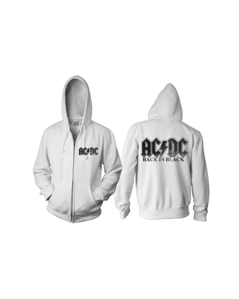 $39.20 AC/DC Back in Black Charcoal Logo White Zip Hoodie Sweatshirts